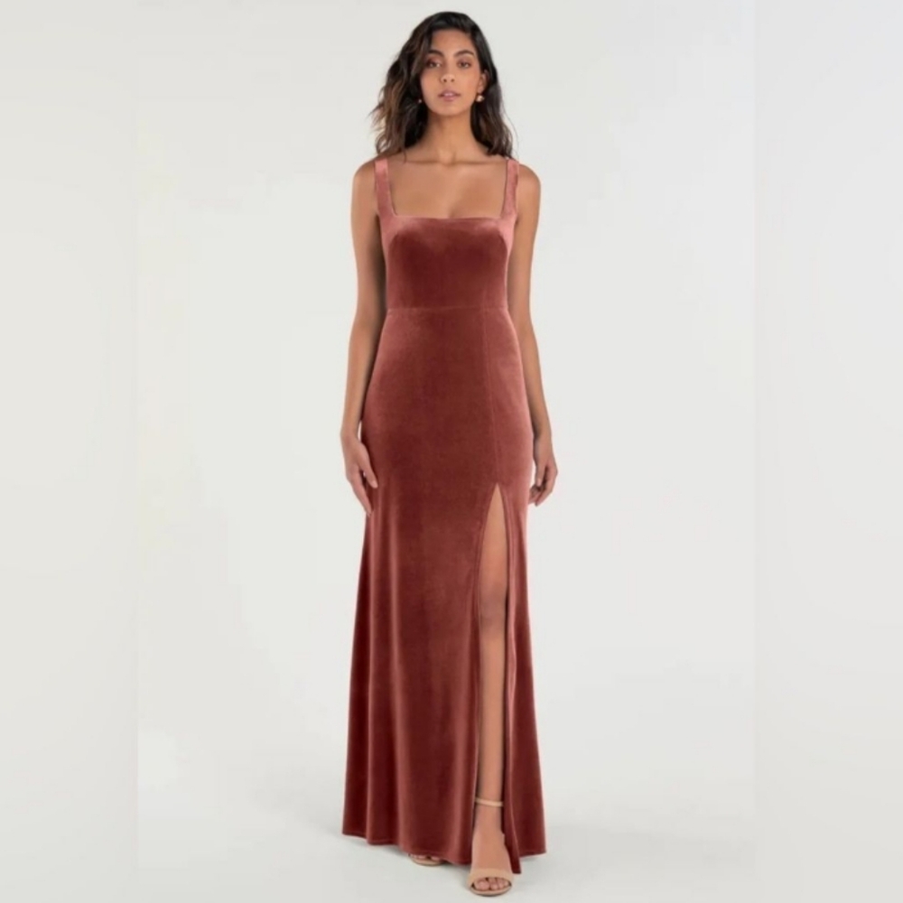 Jenny Yoo Mara Dress Stretch Velvet English Rose 8
